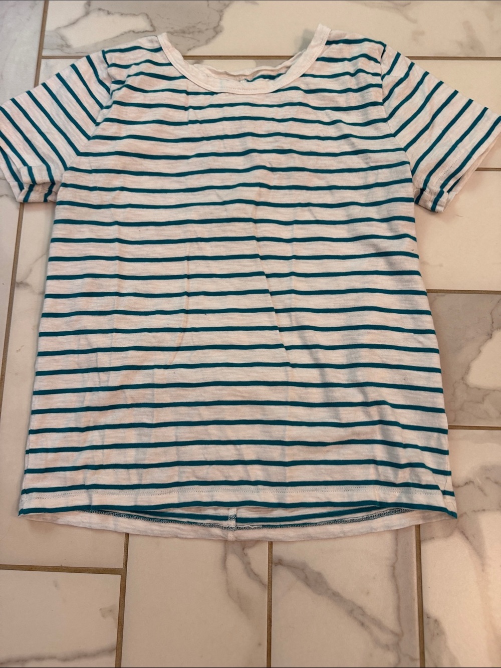 J. Crew White and Teal Striped Short Sleeve Tee